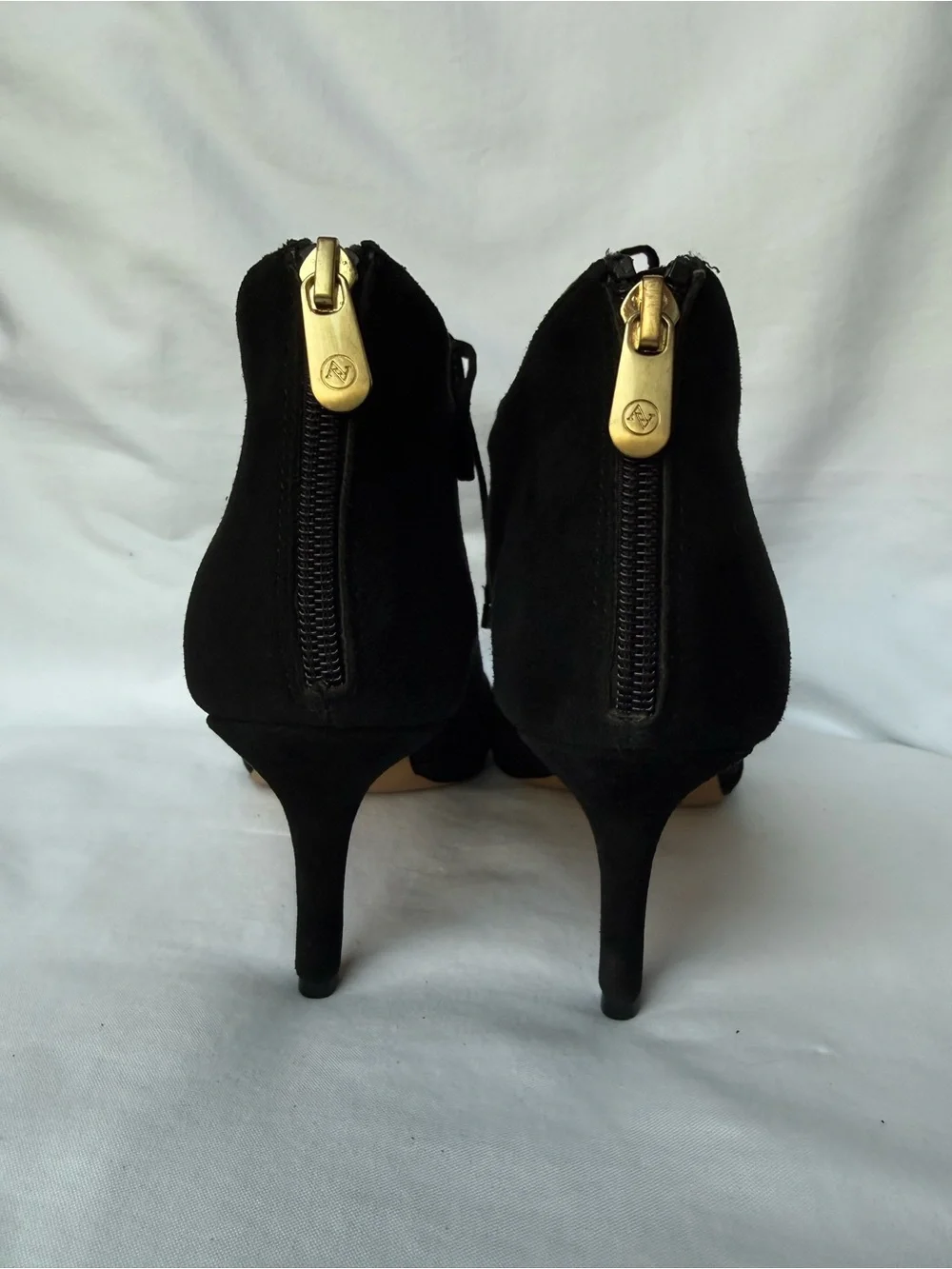 Adrienne Vittadini Leather Black Lace-Up Cutout Pointed Toe Heels